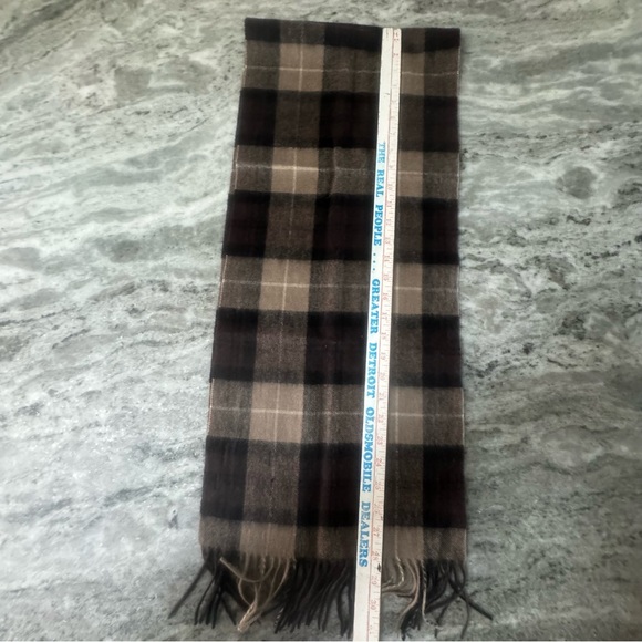 Pronto Uomo 100% Pure New Wool Chestnut Tan Brown Plaid Scarf Men - Picture 5 of 5